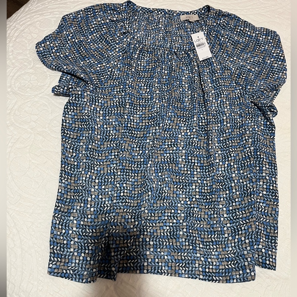 LOFT Blue and White Patterned Blouse